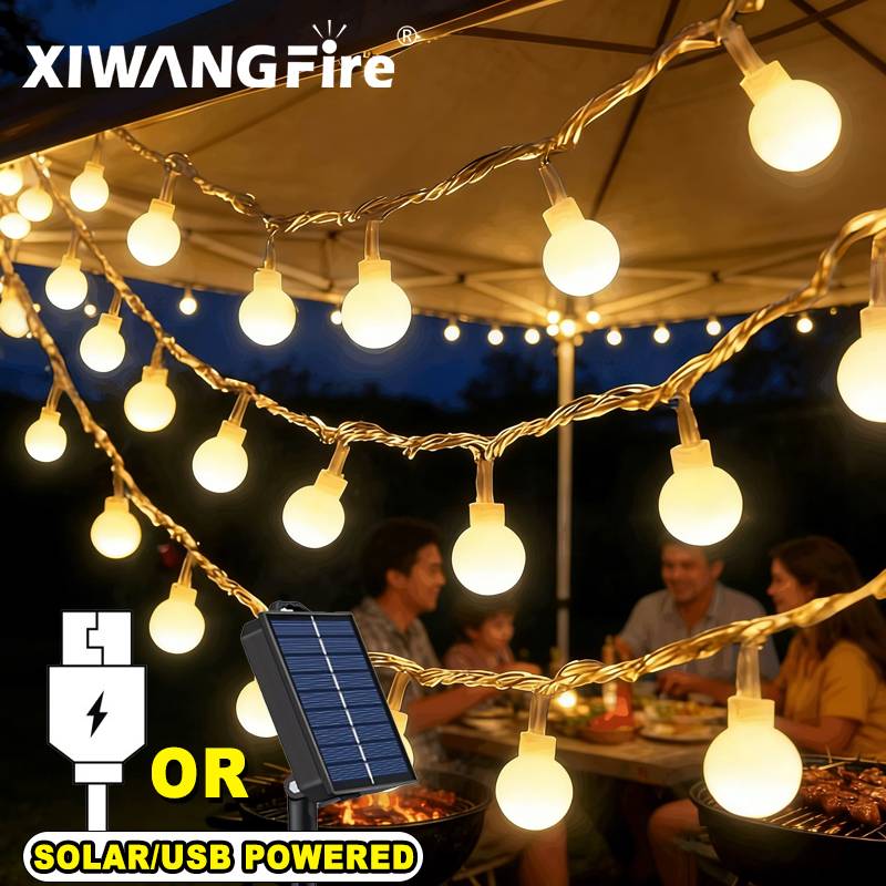 Outdoor Lighting Panel - 3-10M Solar/USB/Battery String Lights, Fairy Globe