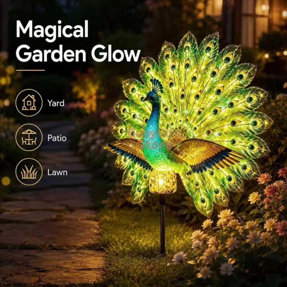 Outdoor Lighting Panel - Solar Peacock Garden Sculpture, Outdoor Decor